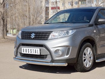 17 699 р. Защита переднего бампера (2 трубы Ø63 и 42 мм, нержавейка) SLITKOFF  Suzuki Vitara  LY (2015-2019) дорестайлинг  с доставкой в г. Кемерово. Увеличить фотографию 2