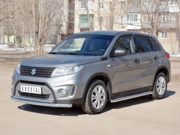 17 699 р. Защита переднего бампера (2 трубы Ø63 и 42 мм, нержавейка) SLITKOFF  Suzuki Vitara  LY (2015-2019) дорестайлинг  с доставкой в г. Кемерово. Увеличить фотографию 3