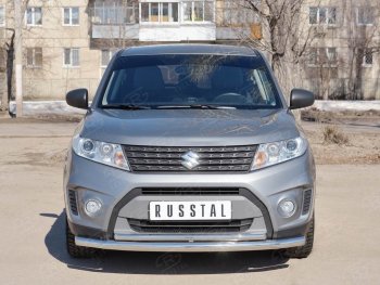 17 699 р. Защита переднего бампера (2 трубы Ø63 и 42 мм, нержавейка) SLITKOFF  Suzuki Vitara  LY (2015-2019) дорестайлинг  с доставкой в г. Кемерово. Увеличить фотографию 1