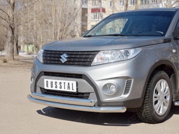 14 599 р. Защита переднего бампера (2 трубы Ø63 и 75х42 мм, нержавейка) Russtal Suzuki Vitara LY дорестайлинг (2015-2019)  с доставкой в г. Кемерово. Увеличить фотографию 2