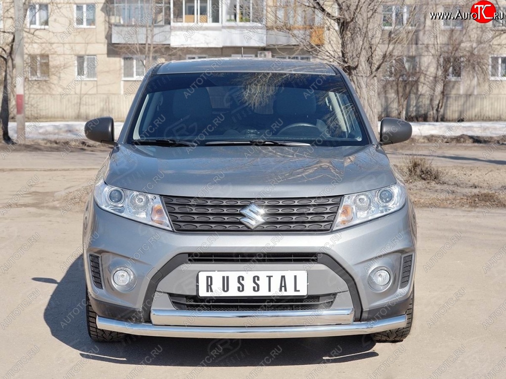 14 599 р. Защита переднего бампера (2 трубы Ø63 и 75х42 мм, нержавейка) Russtal Suzuki Vitara LY дорестайлинг (2015-2019)  с доставкой в г. Кемерово
