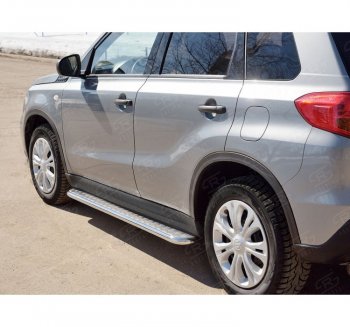 Широкая защита порогов с трубой диаметром 42 мм SLITKOFF v1 Suzuki Vitara  LY (2015-2025) дорестайлинг, рестайлинг