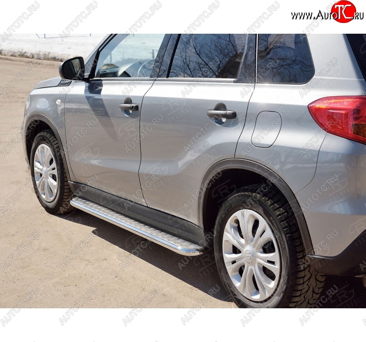 24 649 р. Широкая защита порогов с трубой диаметром 42 мм SLITKOFF v1 Suzuki Vitara LY дорестайлинг (2015-2019)  с доставкой в г. Кемерово