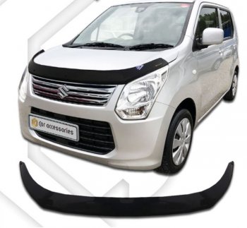 2 099 р. Дефлектор капота CA-Plastiс  Suzuki Wagon R  MH34S (2012-2014) дорестайлинг (Classic черный, Без надписи)  с доставкой в г. Кемерово. Увеличить фотографию 1