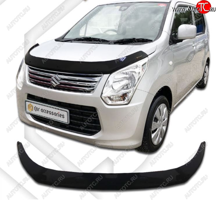 2 099 р. Дефлектор капота CA-Plastiс  Suzuki Wagon R  MH34S (2012-2014) дорестайлинг (Classic черный, Без надписи)  с доставкой в г. Кемерово