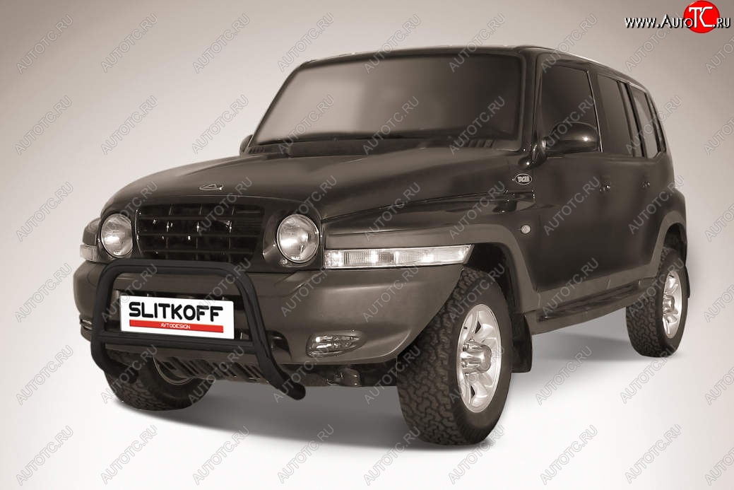 16 899 р. Защита переднего бампера Slitkoff (низкая, d57 мм)  ТАГАЗ Tager  5d (2008-2012) (Сталь с полимерным покрытием. Цвет: чёрный)  с доставкой в г. Кемерово