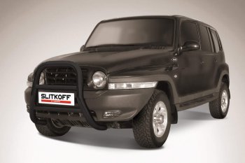 Защита переднего бампера Slitkoff (высокая, d76 мм) ТАГАЗ Tager  5d (2008-2012) (Сталь с полимерным покрытием. Цвет: чёрный)