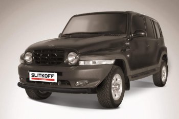 Защита переднего бампера Slitkoff (d76 мм) ТАГАЗ Tager  5d (2008-2012) (Сталь с полимерным покрытием. Цвет: чёрный)