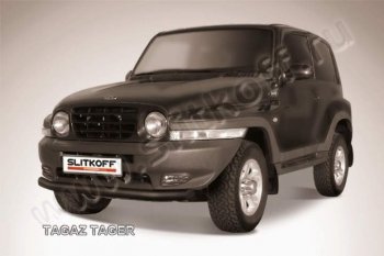 8 849 р. Защита переднего бампер Slitkoff ТАГАЗ Tager 3d (2008-2012) (Цвет: серебристый)  с доставкой в г. Кемерово. Увеличить фотографию 1