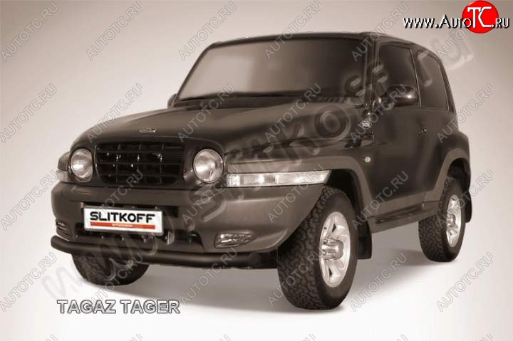 8 849 р. Защита переднего бампер Slitkoff ТАГАЗ Tager 3d (2008-2012) (Цвет: серебристый)  с доставкой в г. Кемерово
