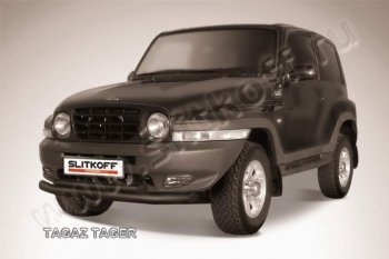 10 699 р. защита переднего бампера Slitkoff ТАГАЗ Tager 3d (2008-2012) (Цвет: серебристый)  с доставкой в г. Кемерово. Увеличить фотографию 1