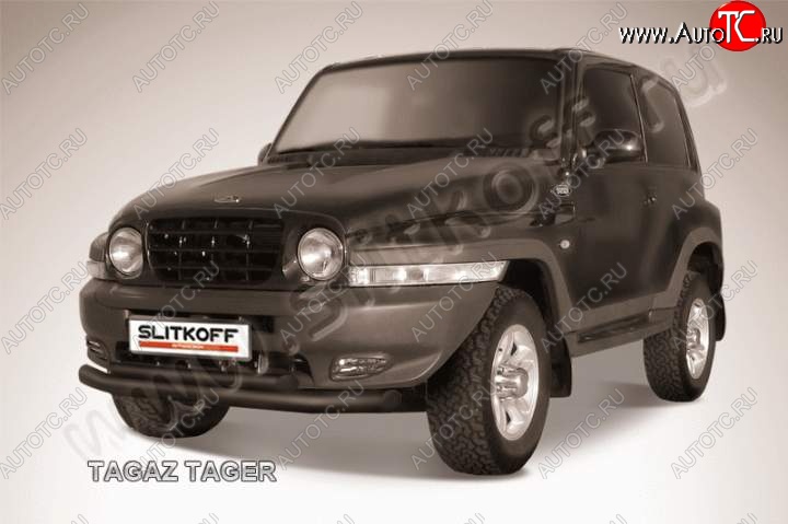10 699 р. защита переднего бампера Slitkoff ТАГАЗ Tager 3d (2008-2012) (Цвет: серебристый)  с доставкой в г. Кемерово