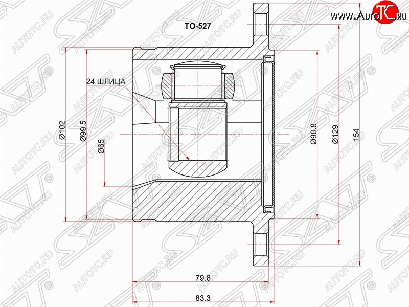 3 499 р. Шрус (внутренний) SAT (24*102 мм)  Toyota 4Runner  N120,N130 - Hilux Surf  N120,N130  с доставкой в г. Кемерово