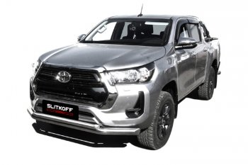 22 699 р. Защита переднего бампера Slitkoff (Ø 76+Ø 57, двойная).  Toyota Hilux  AN120 (2017-2020) 1-ый рестайлинг (Нержавеющая сталь)  с доставкой в г. Кемерово. Увеличить фотографию 1