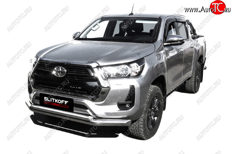 22 699 р. Защита переднего бампера Slitkoff (Ø 76+Ø 57, двойная).  Toyota Hilux  AN120 (2017-2020) 1-ый рестайлинг (Нержавеющая сталь)  с доставкой в г. Кемерово