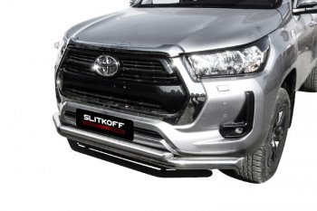 22 699 р. Защита переднего бампера Slitkoff (Ø 76+Ø 57, двойная).  Toyota Hilux  AN120 (2017-2020) 1-ый рестайлинг (Нержавеющая сталь)  с доставкой в г. Кемерово. Увеличить фотографию 3