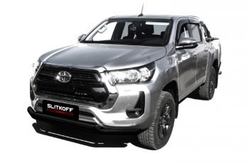 15 899 р. Защита переднего бампера Slitkoff (Ø 76+Ø 57 мм, двойная).  Toyota Hilux  AN120 (2017-2020) 1-ый рестайлинг (Сталь с полимерным покрытием. Цвет: черный)  с доставкой в г. Кемерово. Увеличить фотографию 1