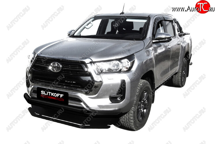 15 899 р. Защита переднего бампера Slitkoff (Ø 76+Ø 57 мм, двойная).  Toyota Hilux  AN120 (2017-2020) 1-ый рестайлинг (Сталь с полимерным покрытием. Цвет: черный)  с доставкой в г. Кемерово