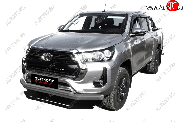 15 899 р. Защита переднего бампера Slitkoff (Ø 76+Ø 57, двойная).  Toyota Hilux  AN120 (2017-2020) 1-ый рестайлинг (Сталь с полимерным покрытием. Цвет: серебристый)  с доставкой в г. Кемерово