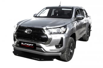 13 449 р. Защита переднего бампера Slitkoff (Ø 76 мм).  Toyota Hilux  AN120 (2017-2020) 1-ый рестайлинг (Сталь с полимерным покрытием. Цвет: серебристый)  с доставкой в г. Кемерово. Увеличить фотографию 1