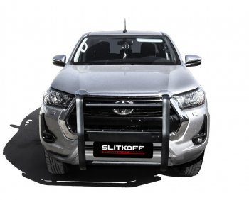 15 999 р. Кронштейн для противотуманных фар Slitkoff (BRUTAL) Toyota Hilux AN120 1-ый рестайлинг (2017-2020) (Сталь с полимерным покрытием. Цвет: черный)  с доставкой в г. Кемерово. Увеличить фотографию 2