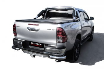 Защита заднего бампера Slitkoff (Ø 76 мм, уголки) Toyota Hilux  AN120 (2017-2020) 1-ый рестайлинг (Нержавеющая сталь)