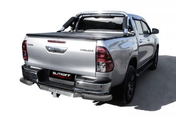 Защита заднего бампера Slitkoff (Ø 76 мм, уголки) Toyota Hilux  AN120 (2017-2020) 1-ый рестайлинг (Сталь с полимерным покрытием. Цвет: серебристый)
