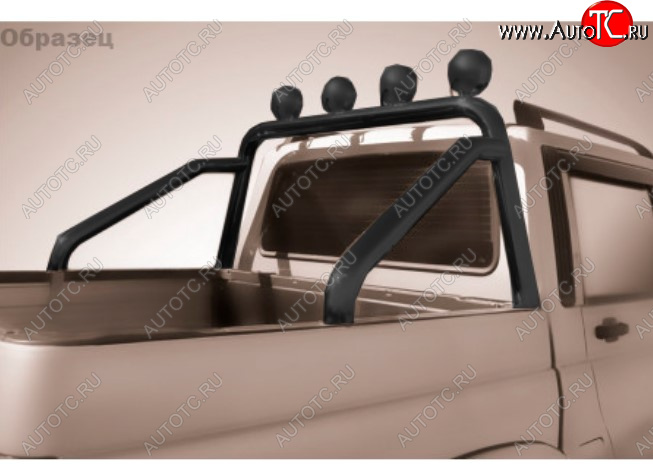 16 249 р. Защитная дуга багажника на Slitkoff (Ø 76 мм, с креплениями под ПТФ) Toyota Hilux AN120 1-ый рестайлинг (2017-2020) (Сталь с полимерным покрытием. Цвет: черный)  с доставкой в г. Кемерово