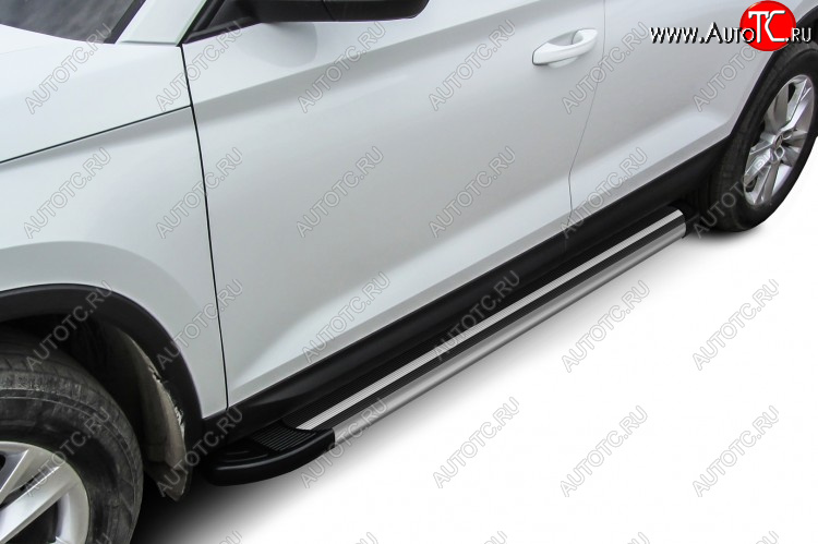11 639 р. Пороги алюминиевые Slitkoff  Toyota Hilux  AN120 (2017-2020) 1-ый рестайлинг (Luxe Black)  с доставкой в г. Кемерово