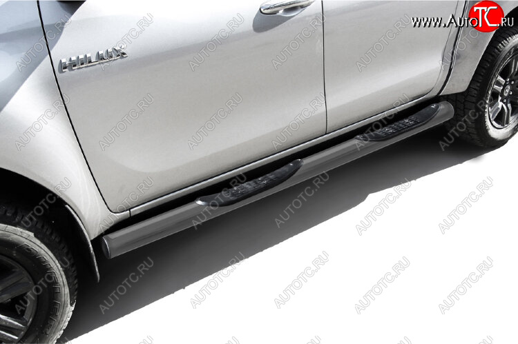 15 899 р. Защита порогов Slitkoff (Ø 76 мм, с проступями)  Toyota Hilux  AN120 (2017-2020) 1-ый рестайлинг (Сталь с полимерным покрытием. Цвет: серебристый)  с доставкой в г. Кемерово