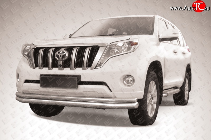 20 949 р. Двойная длинная защита переднего бампера (d76 и 57 мм) Slitkoff  Toyota Land Cruiser Prado  J150 (2013-2017) 1-ый рестайлинг (Цвет: нержавеющая полированная сталь)  с доставкой в г. Кемерово