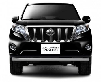 Защита переднего бампера одинарная из трубы d63 мм Petroil Tuning Toyota Land Cruiser Prado  J150 (2013-2017) 1-ый рестайлинг (Нержавеющая полированная сталь)