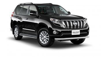 18 449 р. Защита переднего бампера одинарная из трубы d63 мм Petroil Tuning  Toyota Land Cruiser Prado  J150 (2013-2017) 1-ый рестайлинг (Нержавеющая полированная сталь)  с доставкой в г. Кемерово. Увеличить фотографию 2