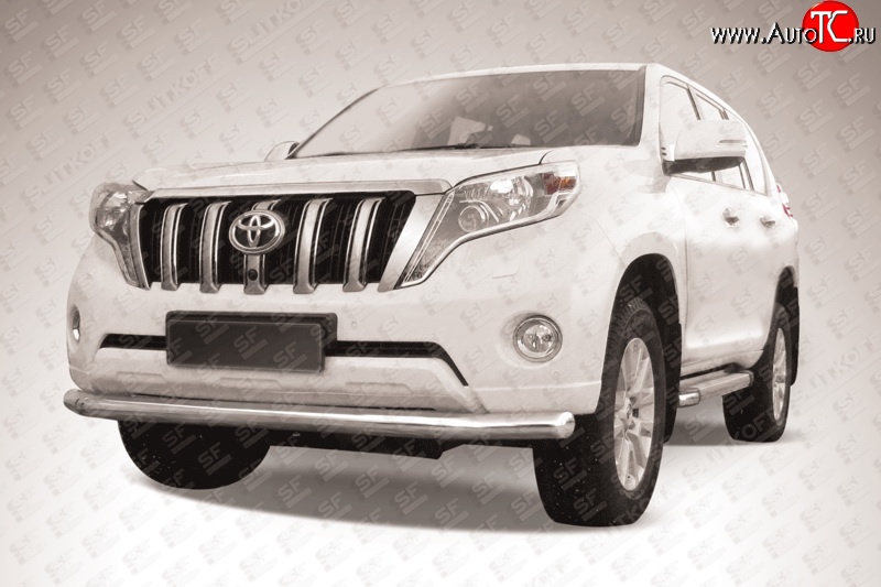 16 349 р. Одинарная защита переднего бампера диаметром 76 мм Slitkoff  Toyota Land Cruiser Prado  J150 (2013-2017) 1-ый рестайлинг (Цвет: нержавеющая полированная сталь)  с доставкой в г. Кемерово