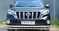 Защита переднего бампера (2 трубы Ø63 мм с зубами, нержавейка) SLITKOFF Toyota Land Cruiser Prado  J150 (2013-2017) 1-ый рестайлинг