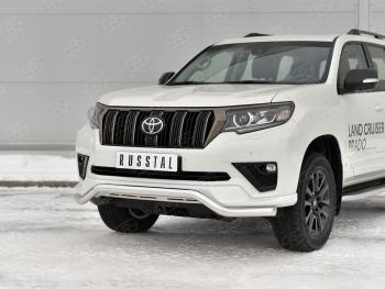 17 799 р. Защита переднего бампера (Ø63 мм волна, нержавейка, BLACK ONYX) SLITKOFF  Toyota Land Cruiser Prado  J150 (2020-2025) 3-ий рестайлинг  с доставкой в г. Кемерово. Увеличить фотографию 2