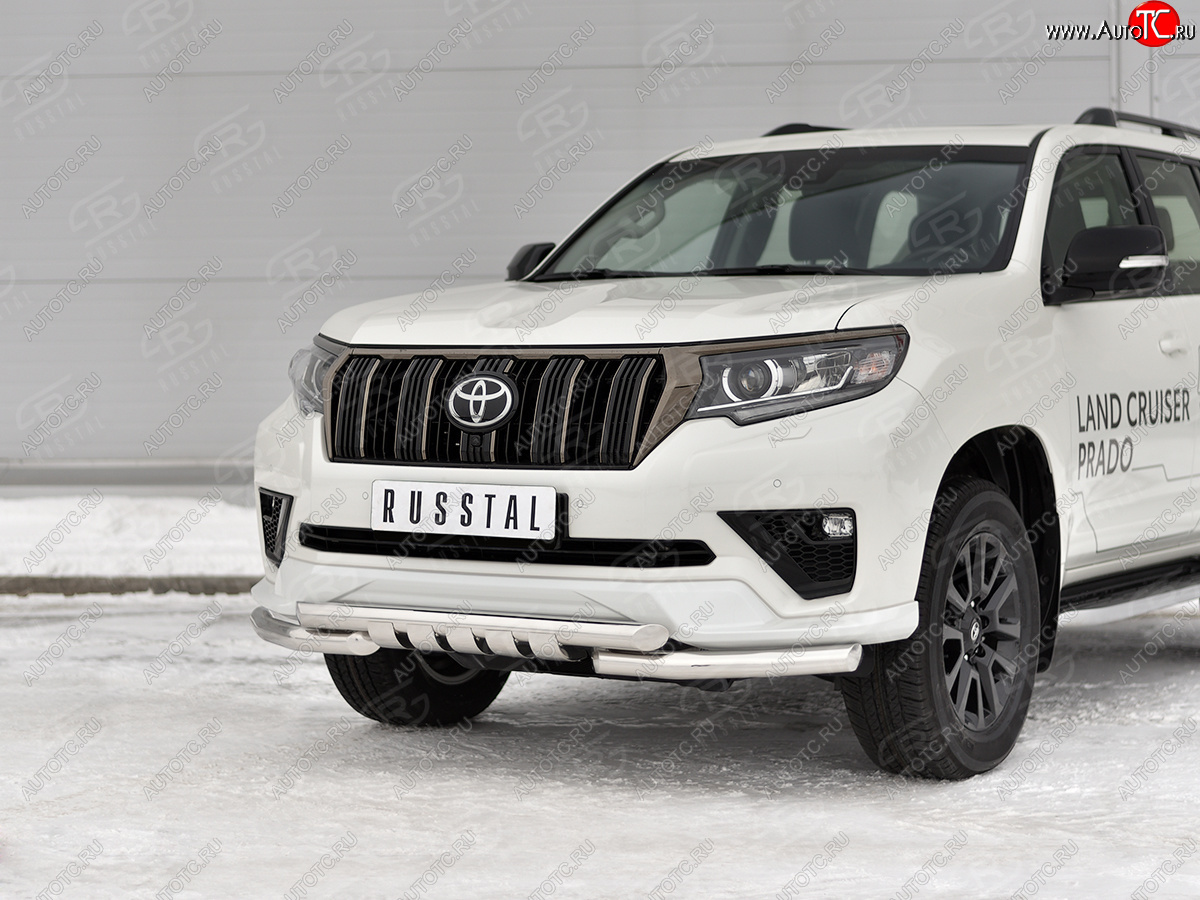 27 899 р. Защита переднего бампера (Ø63 мм с клыками, нержавейка, BLACK ONYX) SLITKOFF  Toyota Land Cruiser Prado  J150 (2020-2025) 3-ий рестайлинг  с доставкой в г. Кемерово