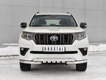 27 899 р. Защита переднего бампера (Ø63 мм с клыками, нержавейка, BLACK ONYX) SLITKOFF  Toyota Land Cruiser Prado  J150 (2020-2025) 3-ий рестайлинг  с доставкой в г. Кемерово. Увеличить фотографию 2