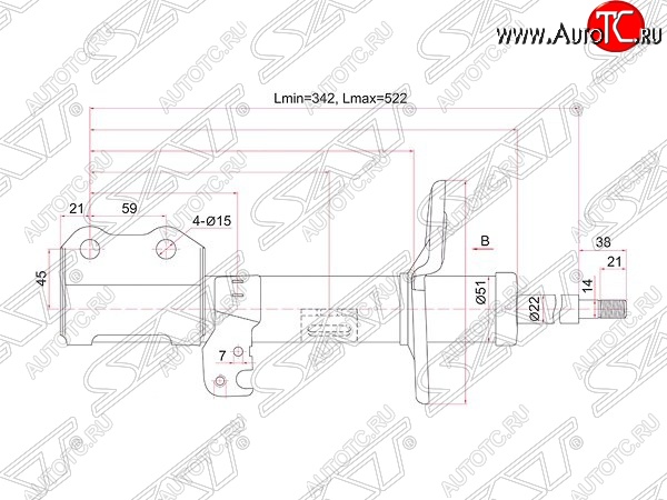 4 089 р. Правый амортизатор передний (2WD, 4WD) SAT Toyota Allion T260 седан дорестайлинг (2007-2010)  с доставкой в г. Кемерово