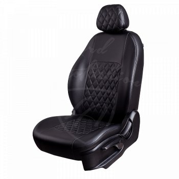 Чехлы для сидений Lord Autofashion Турин Ромб (экокожа) Toyota Auris E150 хэтчбэк 5 дв. дорестайлинг (2006-2010) (Черный, вставка черная, строчка черная)