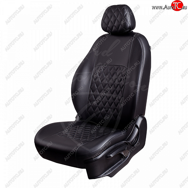 9 449 р. Чехлы для сидений Lord Autofashion Турин Ромб (экокожа) Toyota Auris E150 хэтчбэк 5 дв. дорестайлинг (2006-2010) (Черный, вставка черная, строчка черная)  с доставкой в г. Кемерово