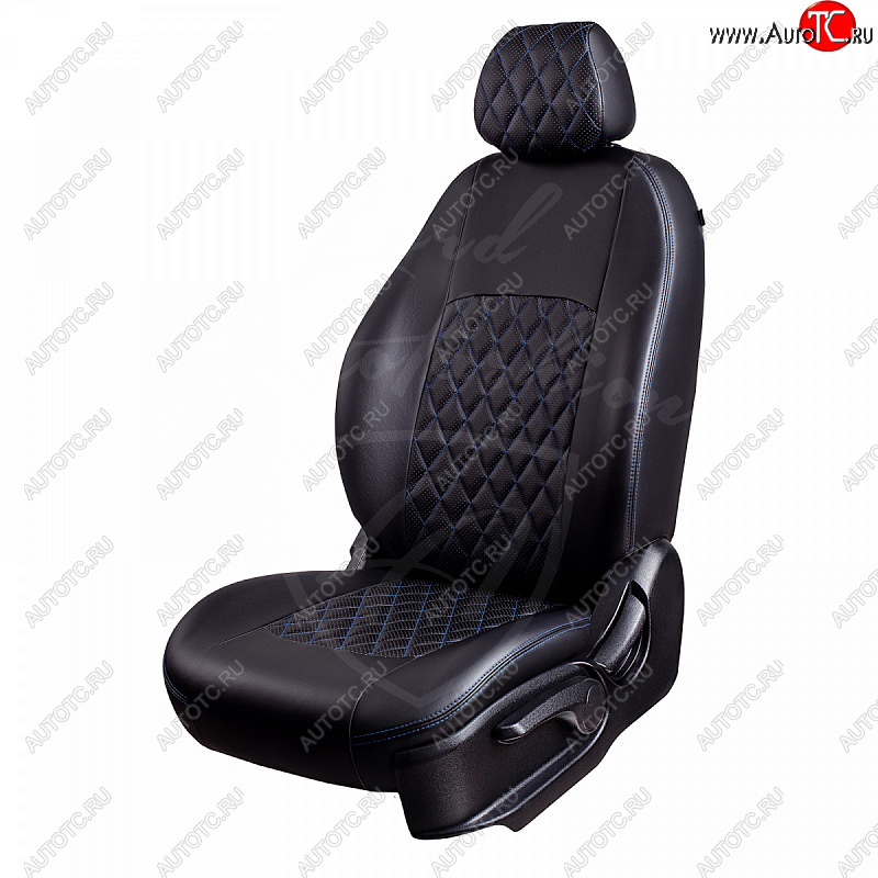 9 449 р. Чехлы для сидений Lord Autofashion Турин Ромб (экокожа) Toyota Auris E150 хэтчбэк 5 дв. дорестайлинг (2006-2010) (Черный, вставка черная, строчка синяя)  с доставкой в г. Кемерово