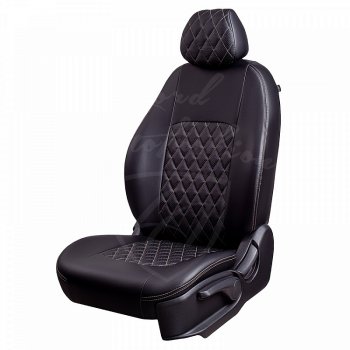 Чехлы для сидений Lord Autofashion Турин Ромб (экокожа) Toyota Auris E150 хэтчбэк 5 дв. дорестайлинг (2006-2010) (Черный, вставка черная, строчка бежевая)