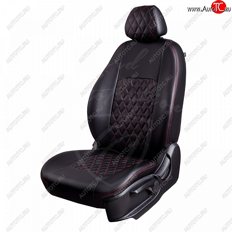 9 449 р. Чехлы для сидений Lord Autofashion Турин Ромб (экокожа) Toyota Auris E150 хэтчбэк 5 дв. дорестайлинг (2006-2010) (Черный, вставка черная, строчка красная)  с доставкой в г. Кемерово