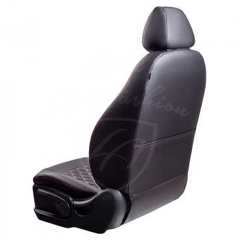 9 449 р. Чехлы для сидений Lord Autofashion Турин Ромб (экокожа) Toyota Auris E150 хэтчбэк 5 дв. дорестайлинг (2006-2010) (Черный, вставка черная, строчка красная)  с доставкой в г. Кемерово. Увеличить фотографию 3