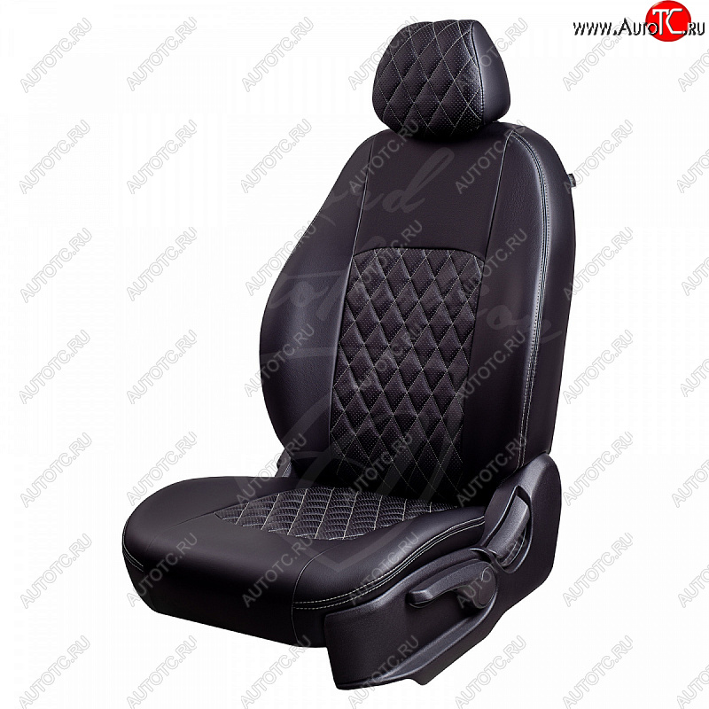 9 449 р. Чехлы для сидений Lord Autofashion Турин Ромб (экокожа) Toyota Auris E150 хэтчбэк 5 дв. дорестайлинг (2006-2010) (Черный, вставка черная, строчка серая)  с доставкой в г. Кемерово