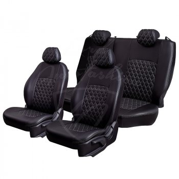 9 449 р. Чехлы для сидений Lord Autofashion Турин Ромб (экокожа) Toyota Auris E150 хэтчбэк 5 дв. дорестайлинг (2006-2010) (Черный, вставка черная, строчка серая)  с доставкой в г. Кемерово. Увеличить фотографию 4