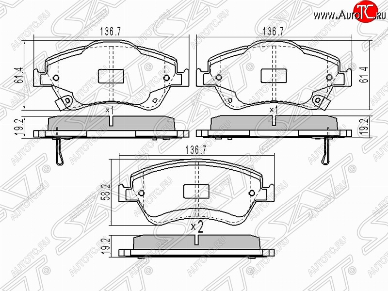 1 299 р. Колодки тормозные (передние) SAT Toyota Auris E150 хэтчбэк 5 дв. рестайлинг (2010-2012)  с доставкой в г. Кемерово