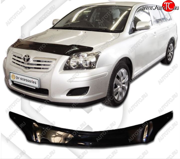 2 199 р. Дефлектор капота CA-Plastiс  Toyota Avensis  T250 универсал (2003-2006) дорестайлинг (Classic черный, Без надписи)  с доставкой в г. Кемерово