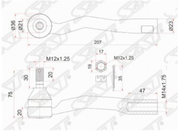 729 р. Левый наконечник рулевой тяги SAT  Toyota Avensis  T220 седан (1997-2003) дорестайлинг, рестайлинг  с доставкой в г. Кемерово. Увеличить фотографию 1